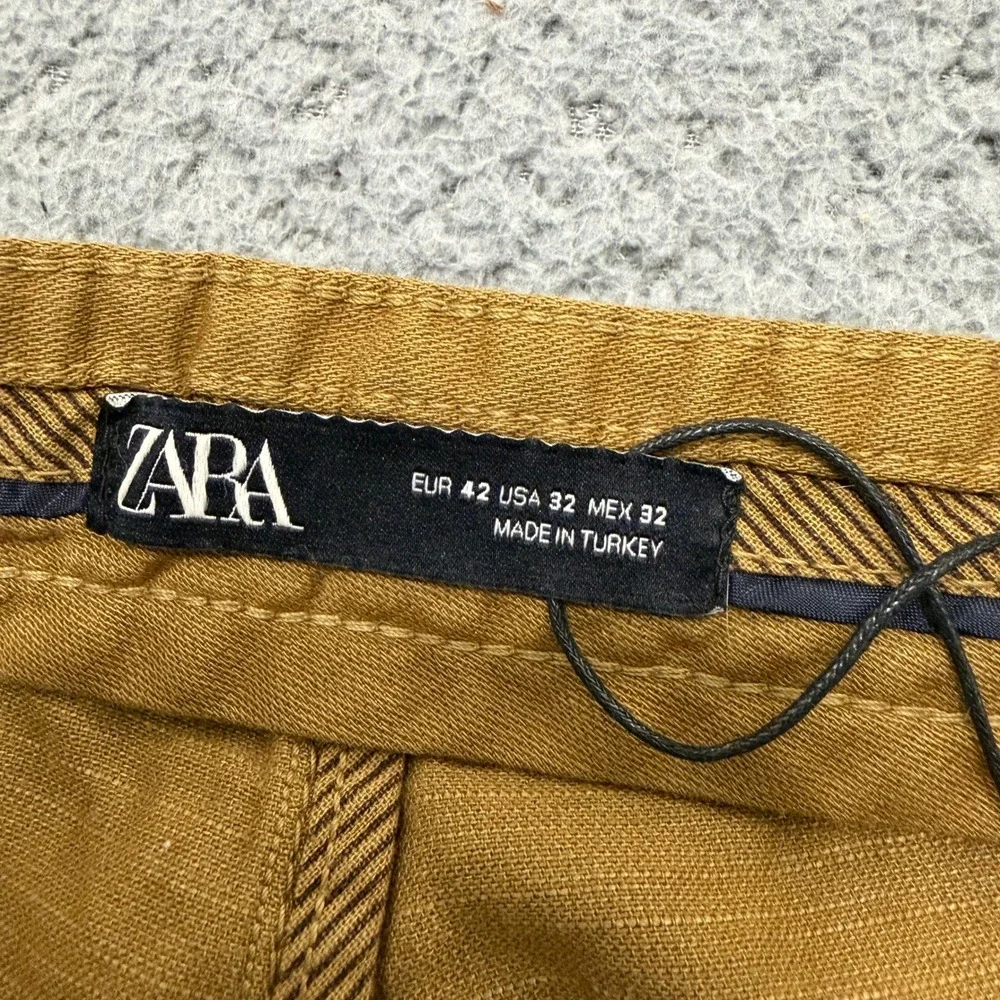 Zara Man Chino Shorts Mens 32 Brown Cotton Linen Blend NEW